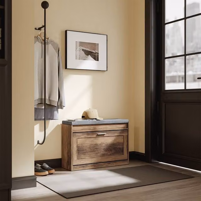 SoBuy Entrance Bench with Shoe Rack and Padded Fabric Seat in Brown, Grey or Silver