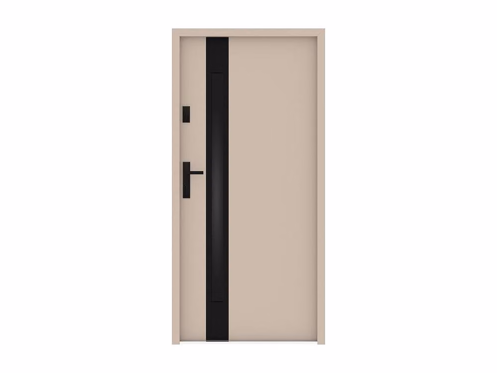 Vente-unique Modern Steel and Stainless Steel Front Door with Smoked Glass Insert in Black, H: 207 cm, W: 100 cm – 2