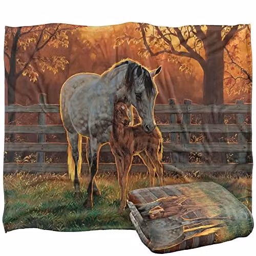 Wild Wings Mother and Child Silky Touch Super Soft Fleece Throw Blanket in White and Multicolour, W: 152 cm, D: 127 cm