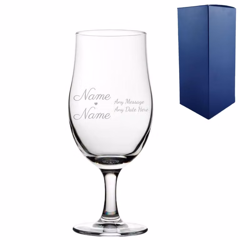 Uniqueful Personalised Engraved Wedding Draft Stemmed Beer Glass for Couples, Clear, 550ml