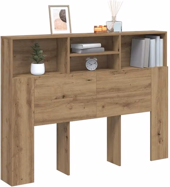 Berkfield Home Artisan Oak Headboard Cabinet with Integrated Bedside Shelf, Brown, W: 140 cm, D: 19 cm, H: 103.5 cm – 1