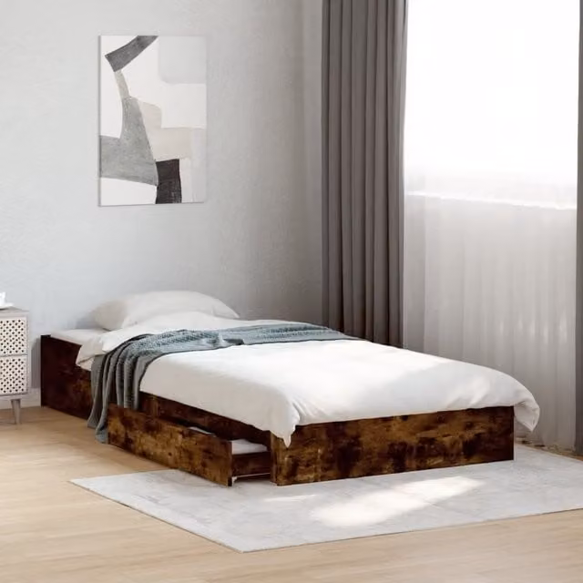 Berkfield Home Single Bed Frame with Drawers in Smoked Oak Brown, W/D/H: 90 x 190 cm – 1