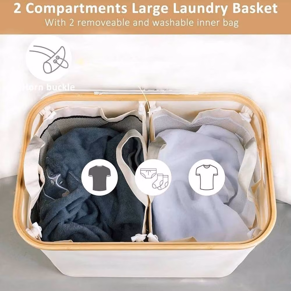 PAWNORA Collapsible Beige Laundry Hamper with Lid – 1