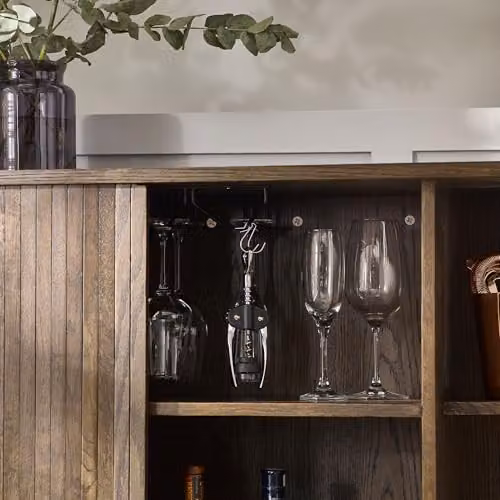 Julian Bowen Arya Modern Brown Oak Drinks Cabinet with Bottle Rack and Glass Holder, H: 120 cm, W: 100 cm, D: 40 cm – 4