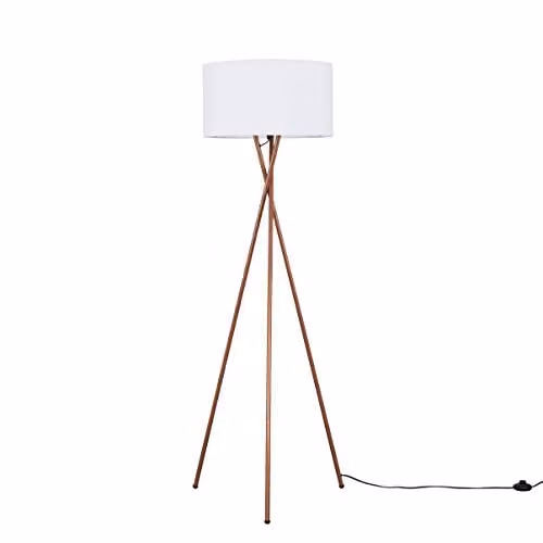 ValueLights Camden Modern Copper Metal Tripod Floor Lamp with White Fabric Cylinder Shade – 1