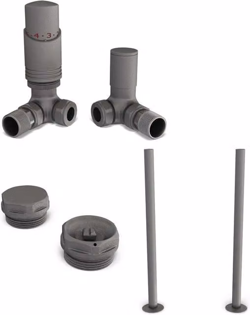 Talus Bold Angle Thermostatic Radiator Valve Installation Kit with Thermostat Head in Brushed Natural Pewter