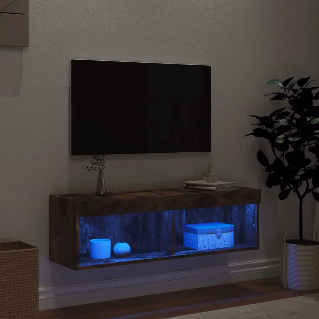 Berkfield Home Modern Smoked Oak TV Cabinet with Integrated LED Lights in Brown, W/D/H: 100 x 30 x 30 cm – 3