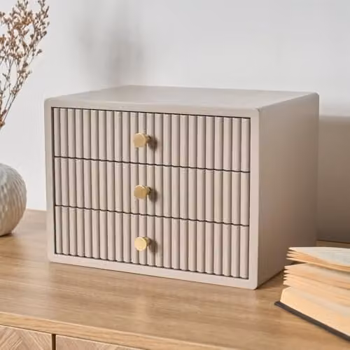 OHS Ribbed Wooden Desktop Drawer Organiser in Beige, W/D/H: 18.0 x 18.0 x 26.0 cm – 1