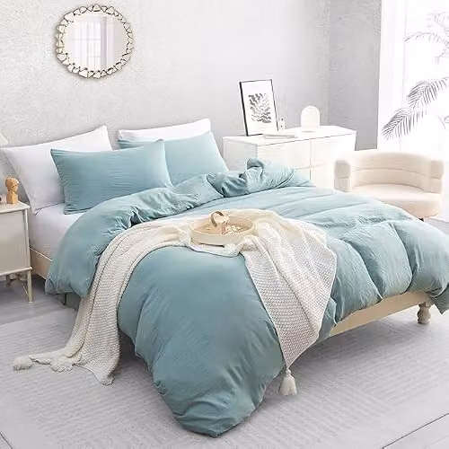 Pamposh Blue Microfibre Duvet Cover and Pillowcase Set, W/D/H: 220 x 140 x 220 cm – 5