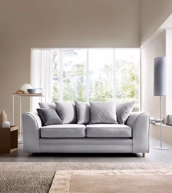 Abakus Direct Chicago 3 Seater Sofa in Light Grey with Water Repellent Velvet Fabric, W/D/H: 180 x 89 x 78 cm – 1