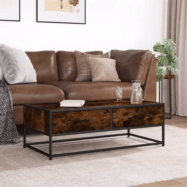 Berkfield Home Industrial Smoked Oak Coffee Table in Brown, W/D/H: 100 x 50 x 35 cm – 1