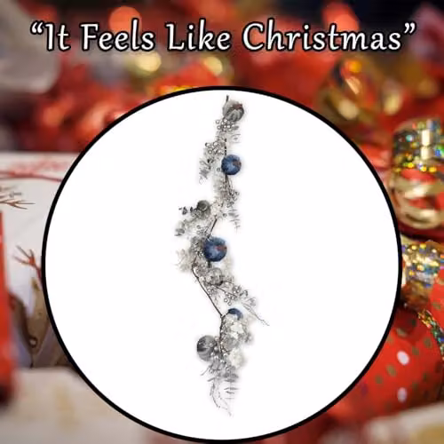 VFM e-Store Christmas Velvet Pumpkin Leaves and Berries Garland in Blue, W/H: 28 x 120 cm – 6