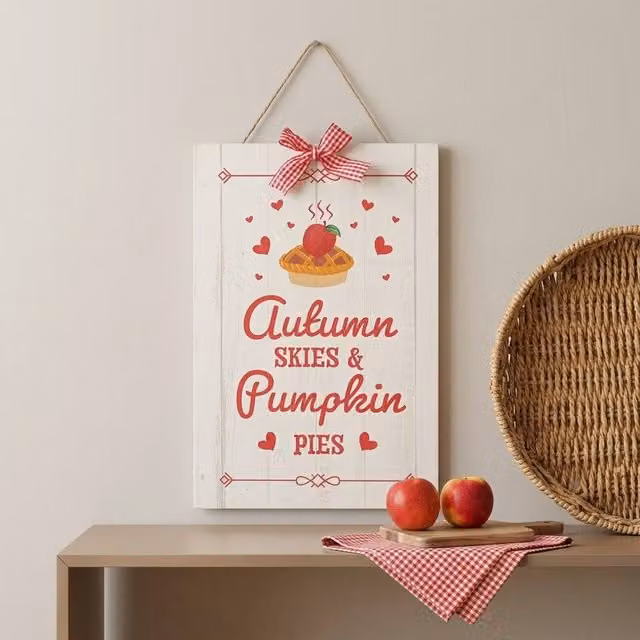 Garden Greatness Autumn Skies & Pumpkin Pies Hanging Sign, Multicolour Wood Rectangular Rustic Sign