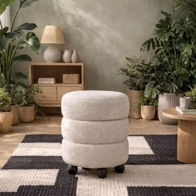 Wyld Haus Antipodes Ivory Chenille Round 3 Tier Pouffe – 1