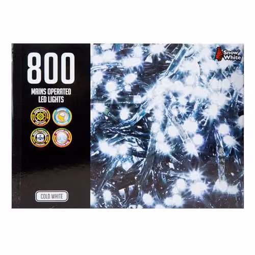 VFM e-Store 800 LED Cool White Christmas Fairy String Lights, 20m, Mains Operated – 8