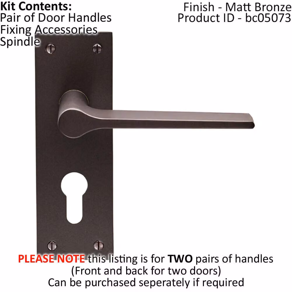 Loops 2x Pair Flat Straight Handle on Slim Euro Lock Backplate, Matt Bronze, W: 150 mm, H: 50 mm – 2