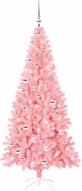 Berkfield Home Lush Pink PVC Christmas Tree with 300 LEDs and Stand, Height: 210 cm – 1
