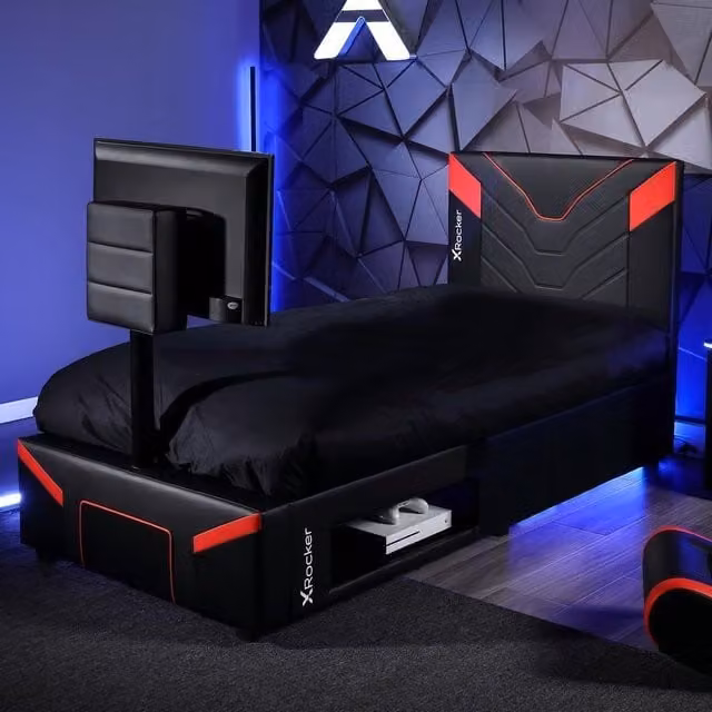 X Rocker Cerberus Twist Single TV Bed with Underbed Storage and Mattress in Red and Black – 1