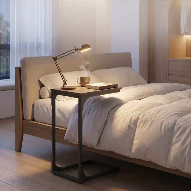 VASAGLE C-Shaped Side Table and Bedside Table in Chestnut Brown