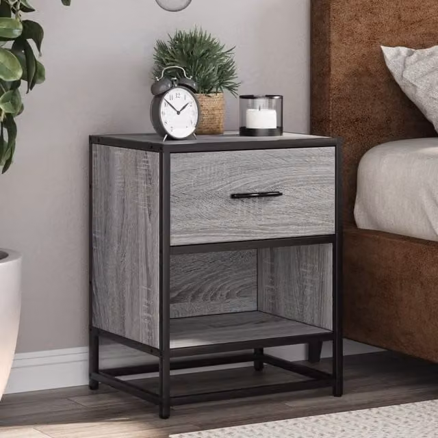 Berkfield Home Set of 2 Grey Sonoma Bedside Cabinets in Engineered Wood W/D/H: 40 x 31 x 50 cm – 1