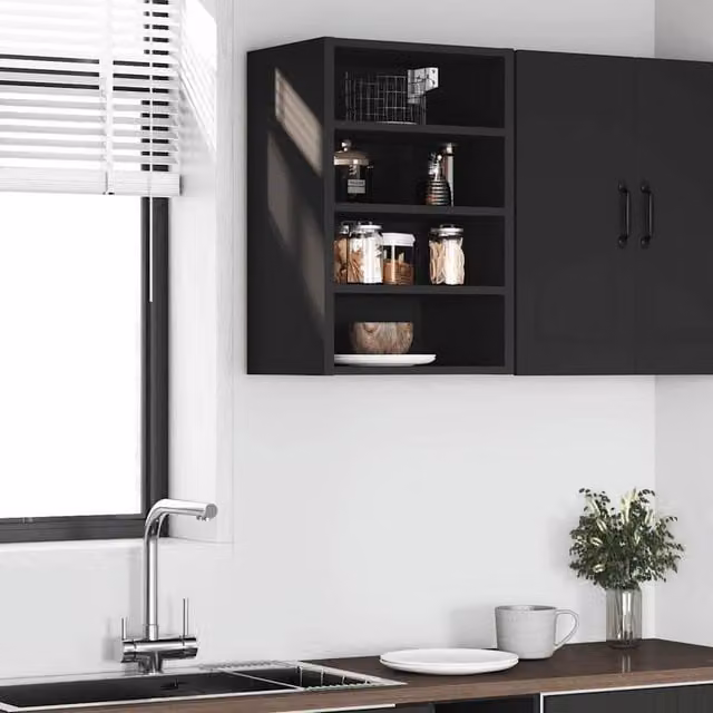 Berkfield Home Wall Mounted Hanging Kitchen Cabinet in Black, W: 40 cm, D: 29.5 cm, H: 60 cm – 1