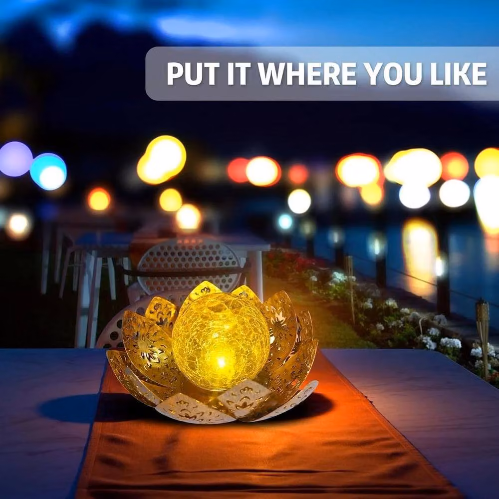 KORVIXA Solar Powered Lotus Flower Lights in Brown – 3