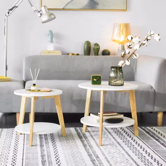 SoBuy Modern Round Nesting Coffee Table Set in White – 1