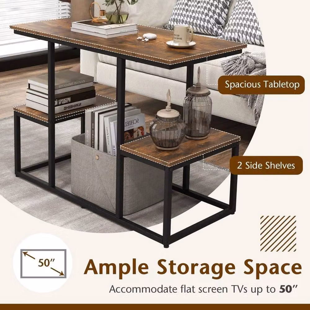VOGREX Industrial Rustic TV Console Table in Brown and Black with Wood and Metal Construction, Fits up to 50 Inch TVs – 4