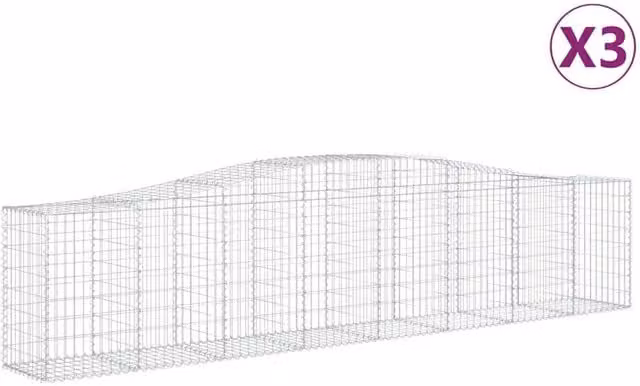 Berkfield Home Arched Gabion Baskets, 3 Piece Set, Silver Galvanised Steel, W: 400 cm, D: 50 cm, H: 80-100 cm – 1