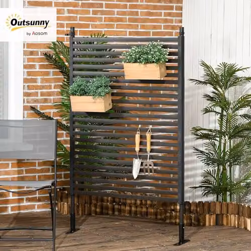 Outsunny Brown Palisade Metal Garden Fence with PVC Coating, H: 93 cm, W: 150 cm – 2