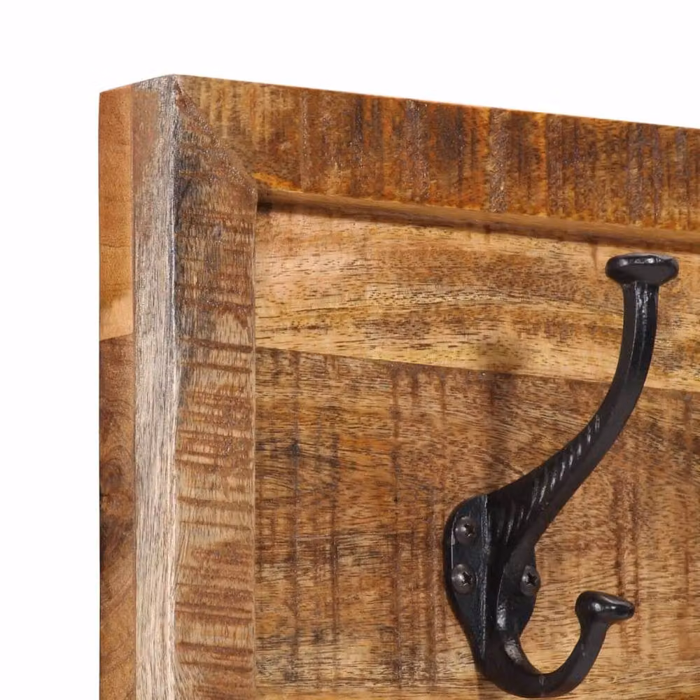 Berkfield Home Wall-mounted Mango Wood Coat Rack with 5 Hooks in Brown and Multicolour – 3