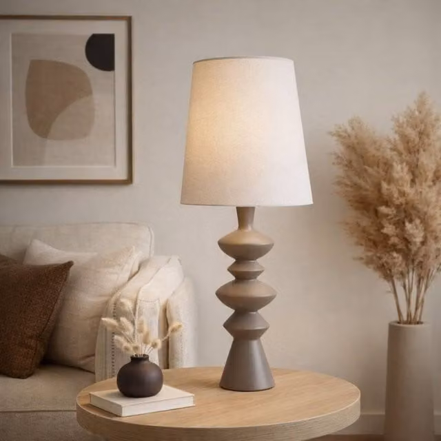 Pagazzi Cheryll Resin Table Lamp in Beige with White Fabric Shade – 1