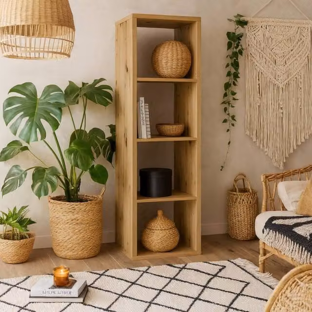 Wyld Haus Shanghai Shanghai Sonoma Oak 4 Cube Storage Unit in Natural, W/D/H: 141.8 x 32.9 x 38.2 cm
