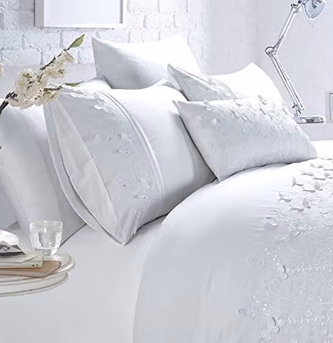 Rapport Home Papillon Polycotton Duvet Cover and Pillowcase Set, White, W/D/H: 180 x 200 cm and 50 x 75 cm