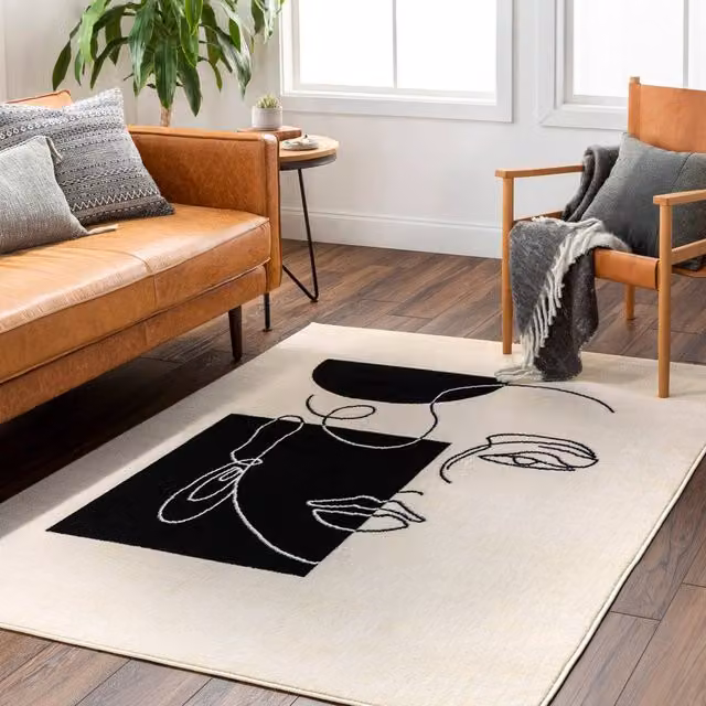 Livabliss Pisa Modern Abstract Rug in Beige, White and Black, W/D: 150 x 210 cm – 1