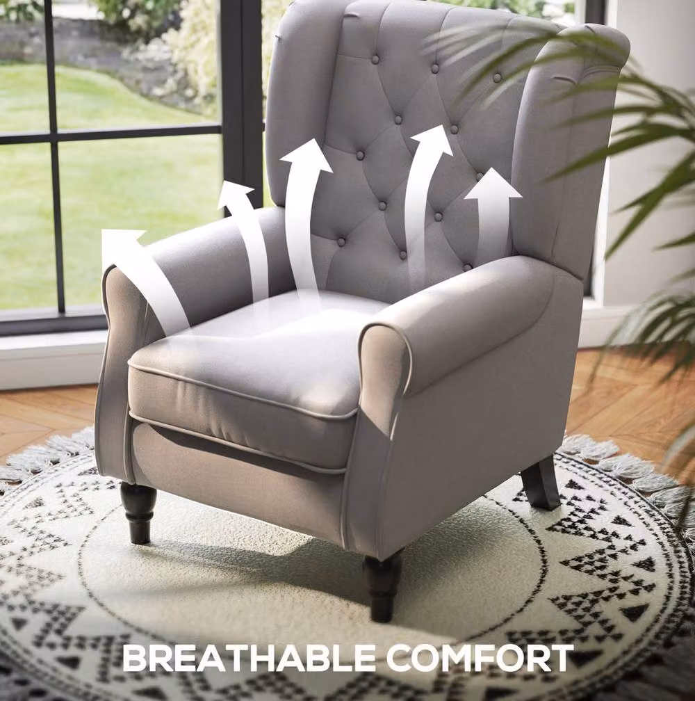 STILVORA Grey Fabric Wingback Armchair with Solid Wood Frame – 6