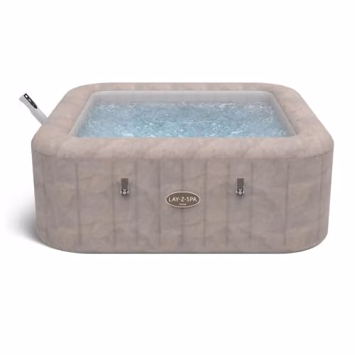 Bestway Lay-Z-Spa Rome Square Inflatable Hot Tub for 4-6 People in Brown and Grey with Wifi App Control