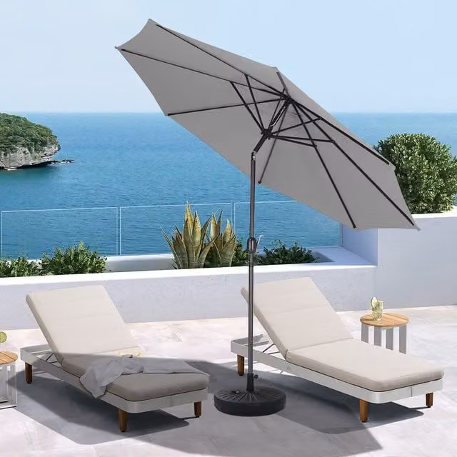 Livingandhome 3M Patio Sun Umbrella Garden Parasol with Round Base in Grey