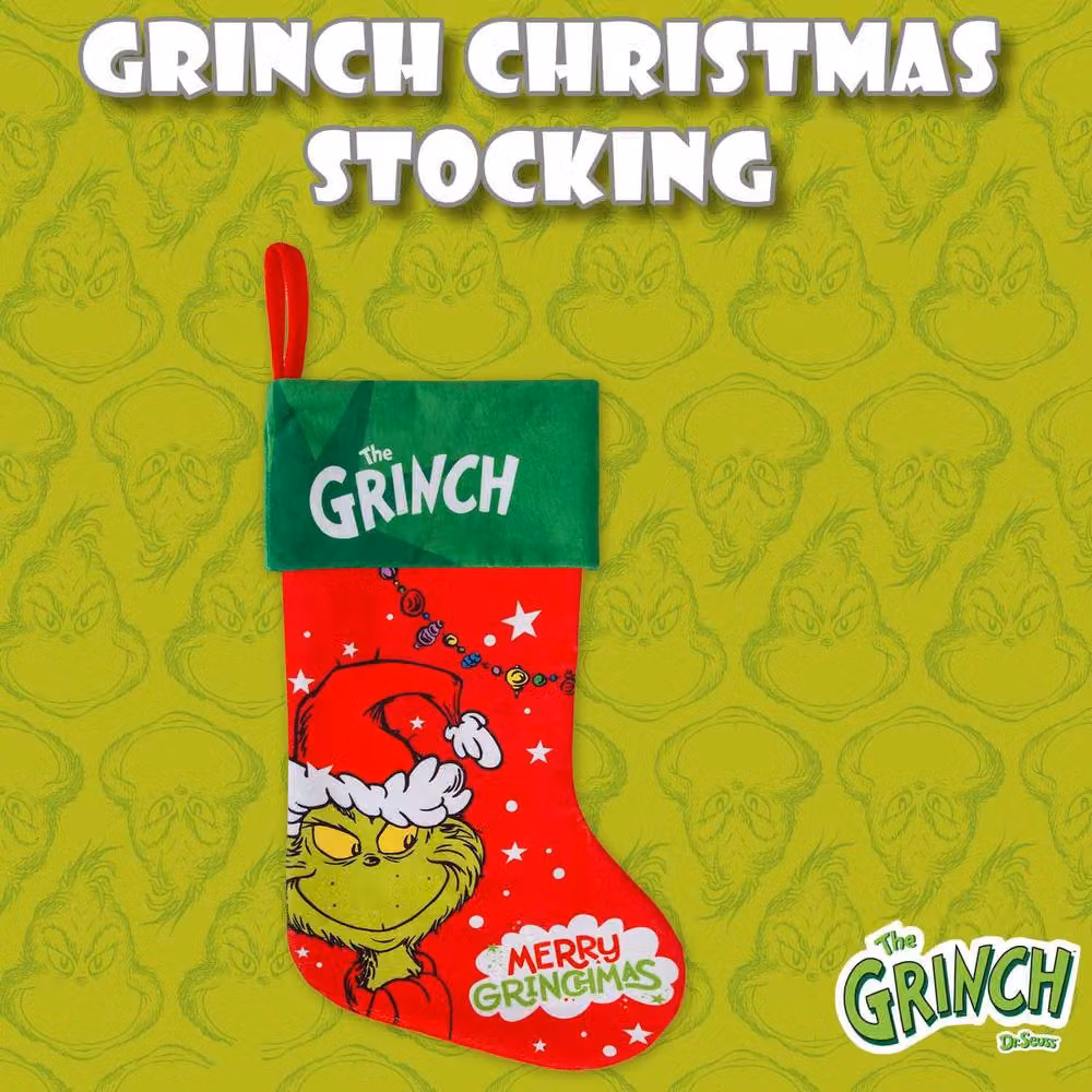 VFM e-Store Grinch Christmas Stocking in Red and Green, H 40 cm x W 26 cm x D 26 cm – 3