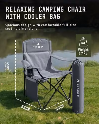 Voyager 2-Pack Lightweight Folding Camping Chairs in Grey with Cup Holders and Pockets – 2