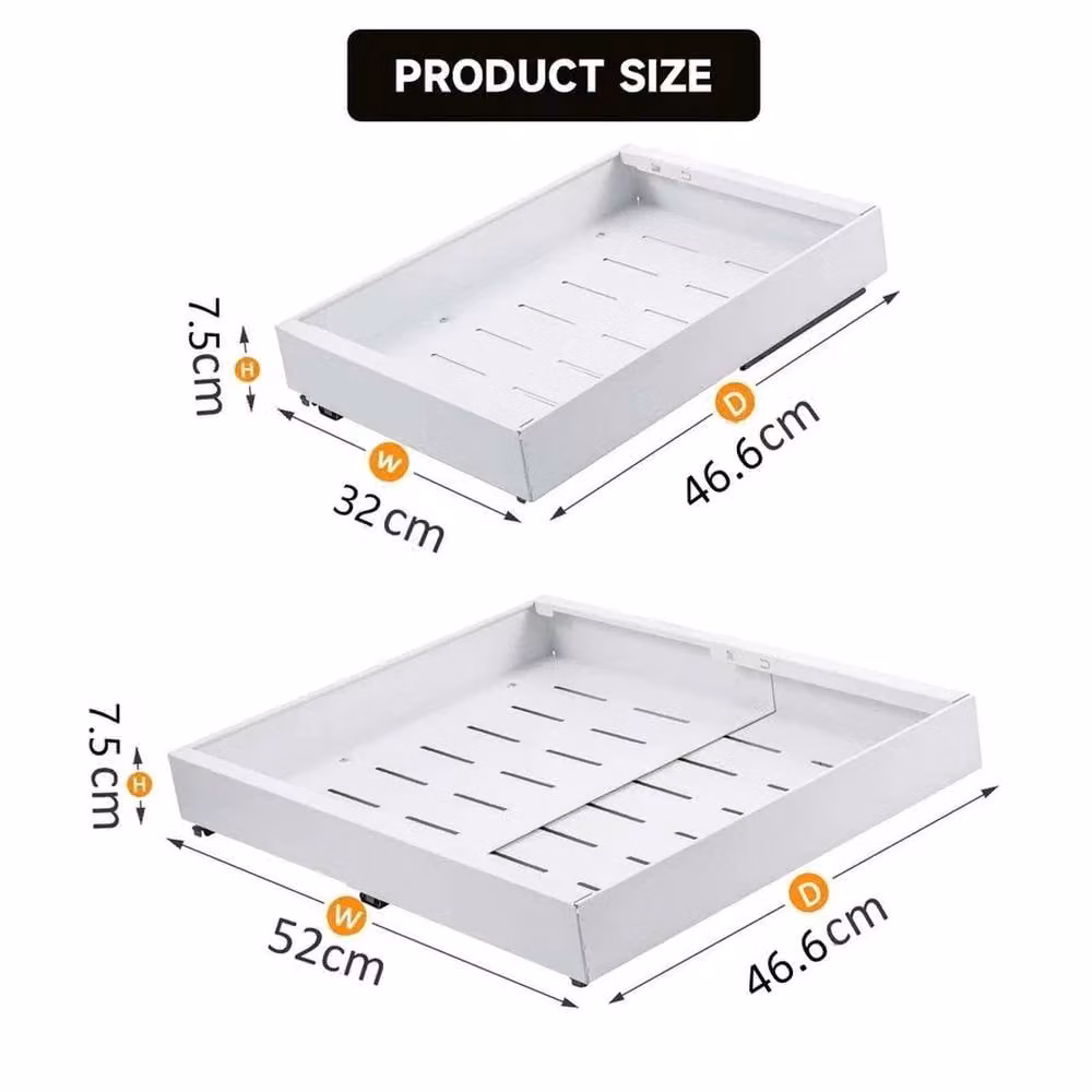 EONLION 2x Extendable Pull Out Cabinet Organiser Slide Out Drawers, White, W: 60 cm – 2