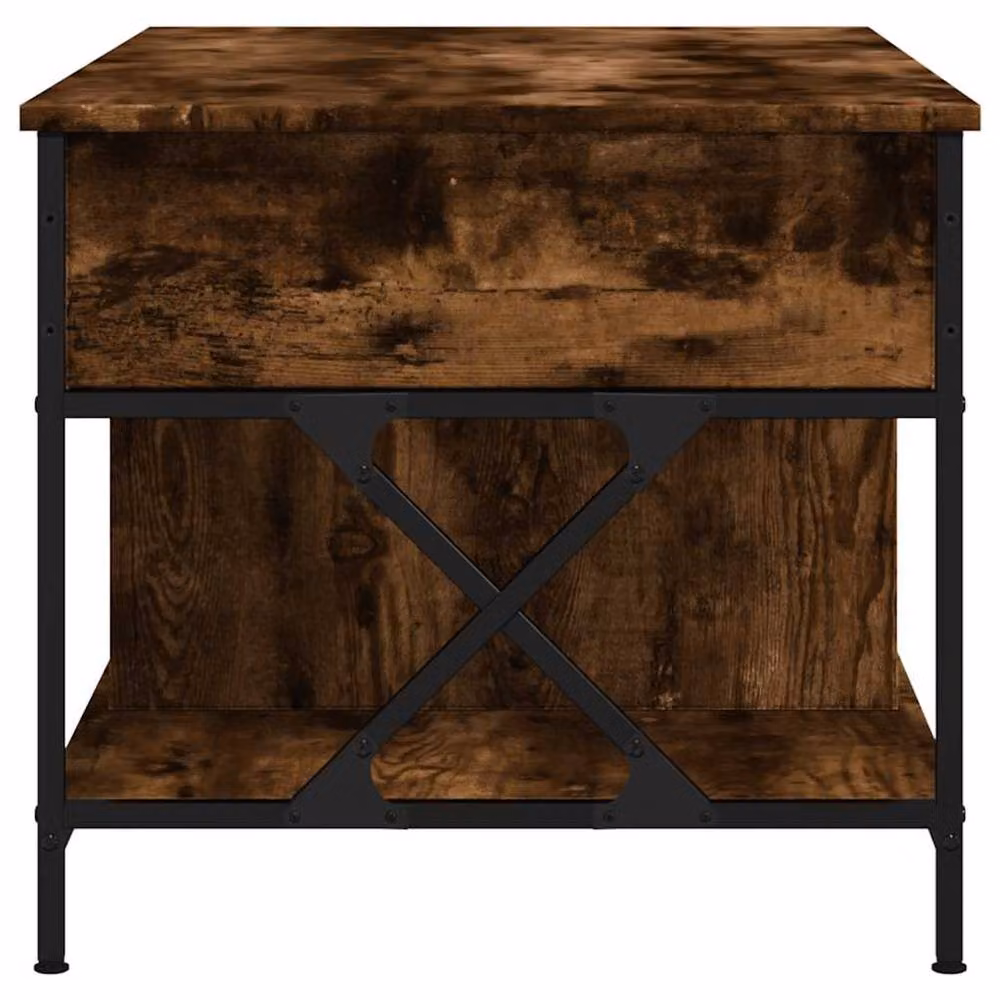 Berkfield Home Comfortable Coffee Table in Smoked Oak and Brown, W/D/H: 100 x 55 x 50 cm – 4