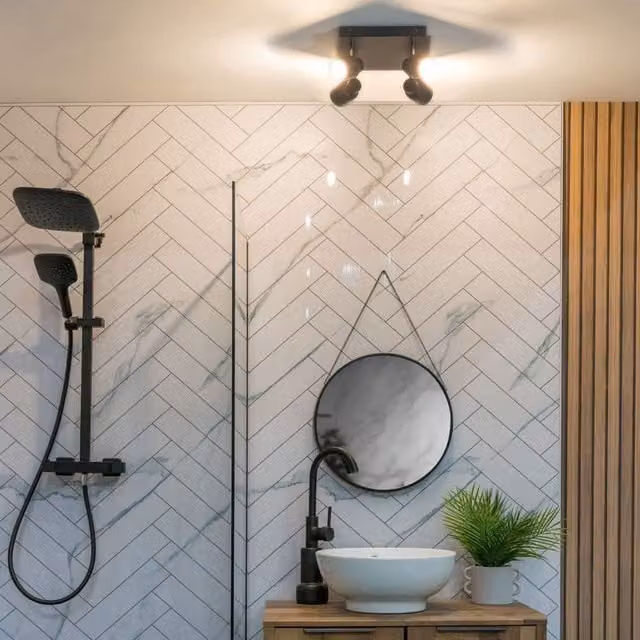 ValueLights Benton 4 Way Square Adjustable Ceiling Spotlight, IP44 Rated Bathroom Light, Black