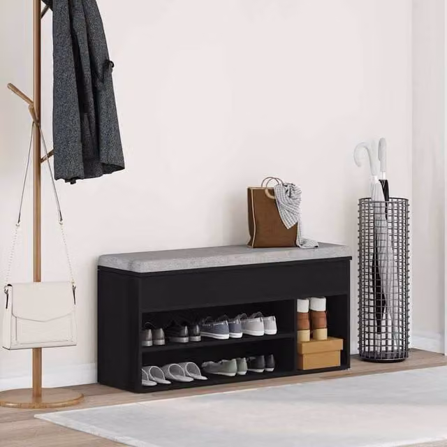 Berkfield Home Black Modern Shoe Bench with Fabric Seat, W: 102 cm, D: 30.5 cm, H: 45 cm – 1
