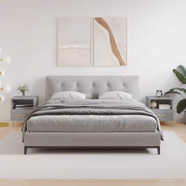 Berkfield Home Set of 2 Modern Bedside Cabinets in Concrete Grey, W/D/H: 40 x 35 x 47.5 cm