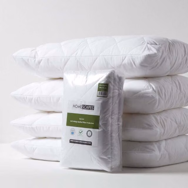 Homescapes Anti Allergy and Antibacterial Pillow Protectors, Pack of 4, White, Mite Proof, Oeko-Tex Standard 100