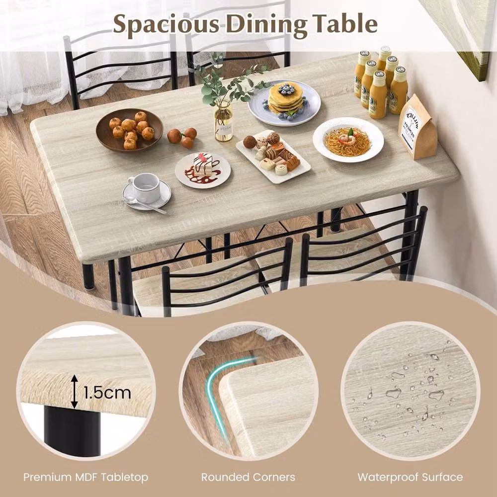 Costway 5 Piece Industrial Dining Table and 4 Chairs Set in Brown – 3