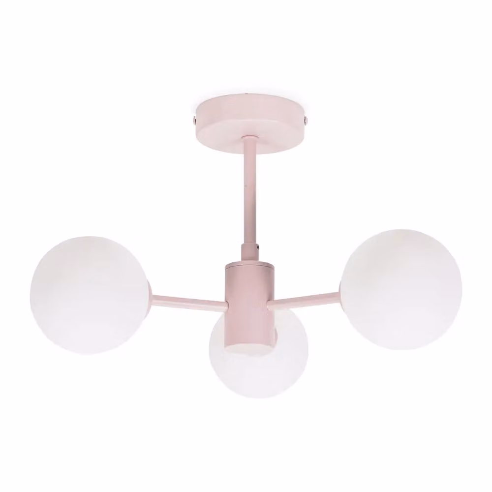 ValueLights Marlow 3 Arm Art Deco Ceiling Light with White Frosted Glass Globe Lampshades and LED Bulbs in Blush Pink – 2