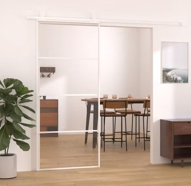 Berkfield Home Modern Sliding Glass and Aluminium Door, White, W: 90 cm, H: 205 cm