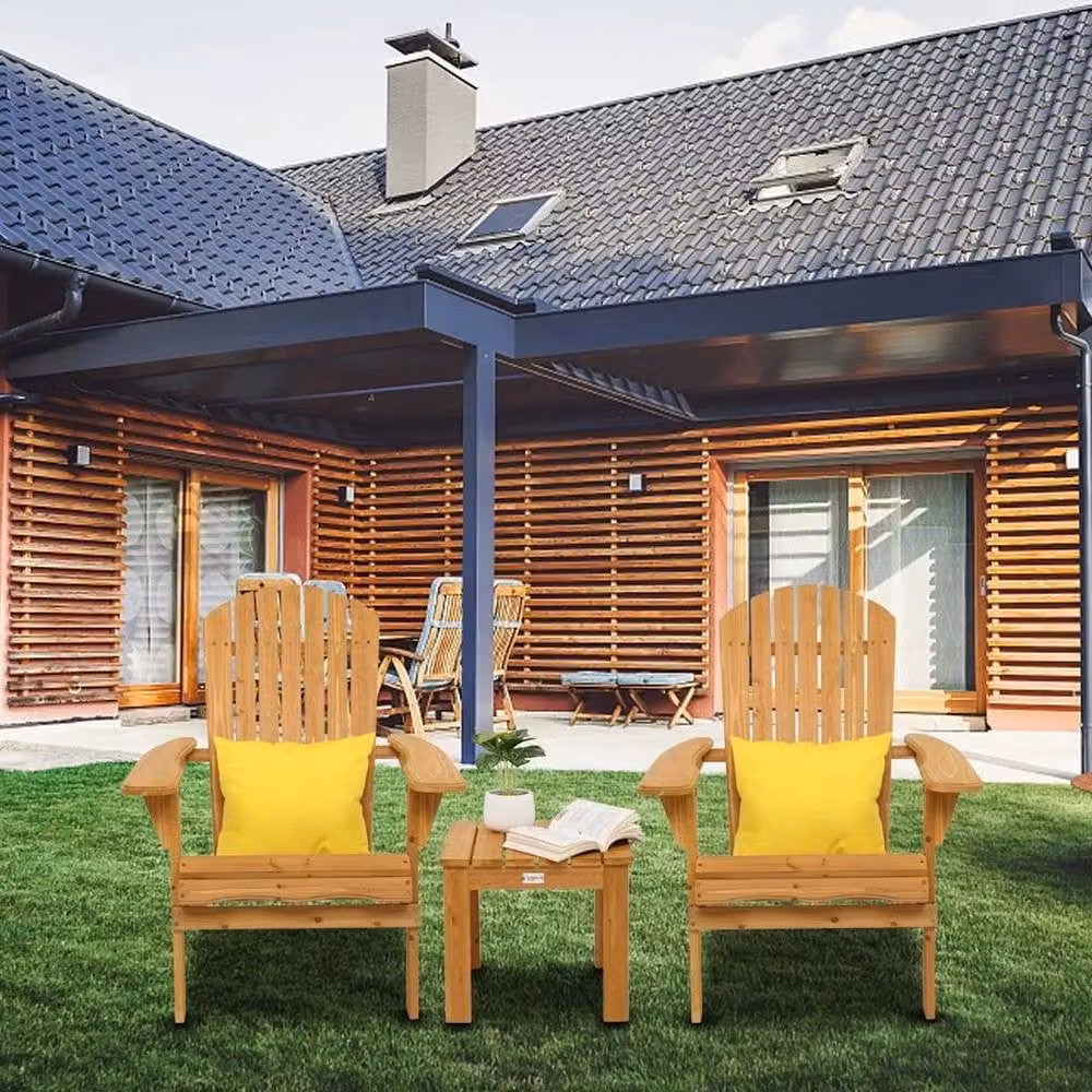 Kelvenix Set of 2 Brown Acacia Wood Garden Adirondack Chairs with Cushions – 2